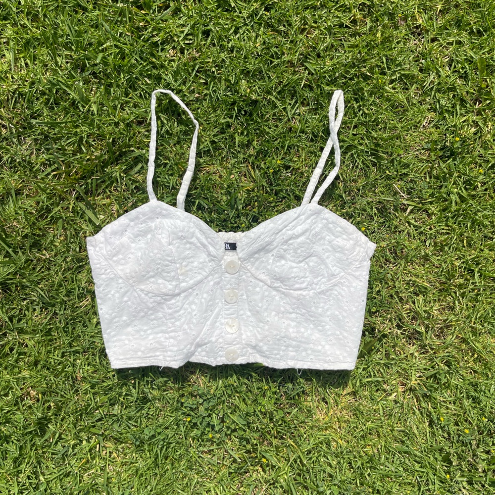 Zara White Textured Tank Top